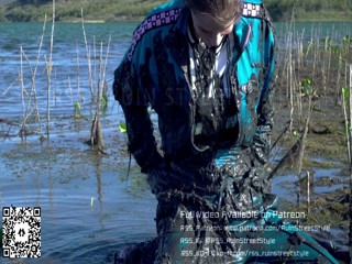 Tracksuit girl in her FILA sneakers playing in mud | Muddy Girl | WAM