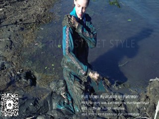 Tracksuit girl in her FILA sneakers playing in mud | Muddy Girl | WAM