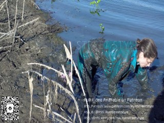 Tracksuit girl in her FILA sneakers playing in mud | Muddy Girl | WAM