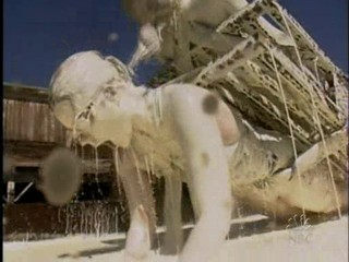 Fear Factor. 2 Brunettes submerged in Lard