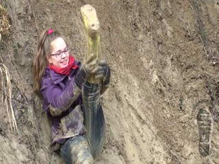 Fun on a muddy slope. Adventure with mud, Vikings & stripy socks