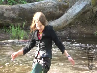 Wild WAM walk with humiliation of old heeled boots 