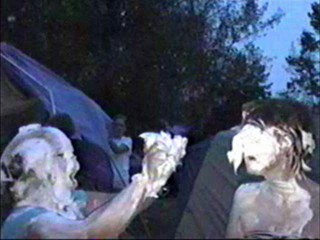 Two girls shaving cream pie fight part II