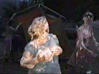 Two girls shaving cream pie fight part II