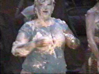 Two girls shaving cream pie fight part II