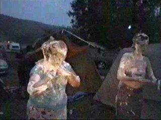 Two girls shaving cream pie fight part II
