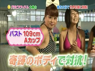 Japanese girl clothed swimmming.