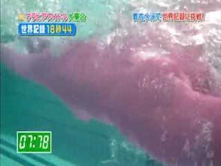 Japanese girl clothed swimmming.