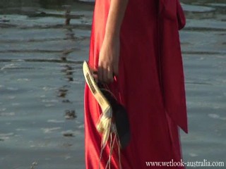 Jacinta red satin dress