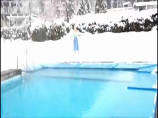 Girl jumps in pool