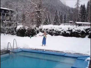 Girl jumps in pool