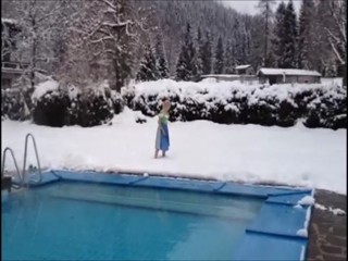 Girl jumps in pool