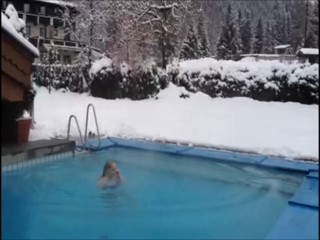 Girl jumps in pool