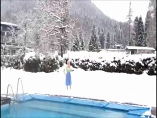 Girl jumps in pool