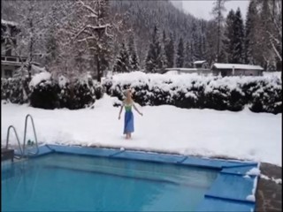 Girl jumps in pool
