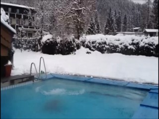 Girl jumps in pool