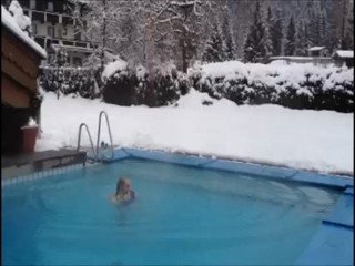 Girl jumps in pool