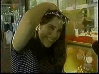 Women gets shaving cream on her head