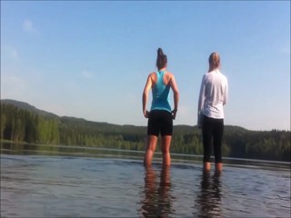 Splash and swimming in a lake