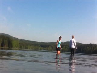 Splash and swimming in a lake