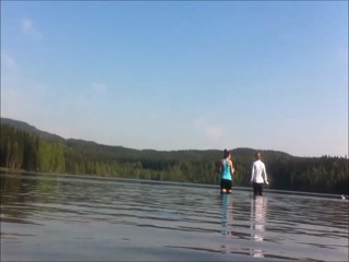 Splash and swimming in a lake