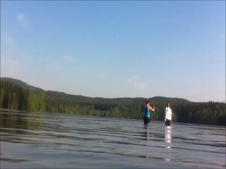 Splash and swimming in a lake
