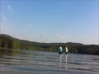 Splash and swimming in a lake