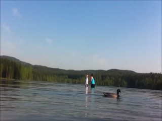 Splash and swimming in a lake