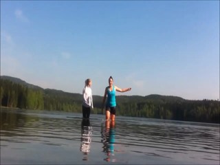 Splash and swimming in a lake