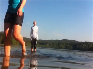 Splash and swimming in a lake