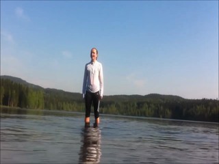 Splash and swimming in a lake