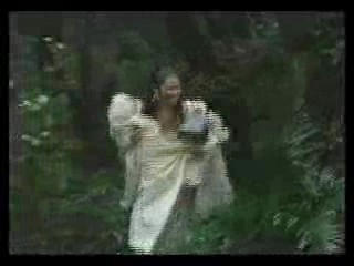 girl in wedding dress in bog