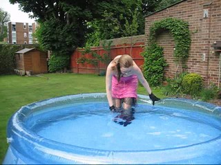 WetMar - Pink Dress & boots in the pool